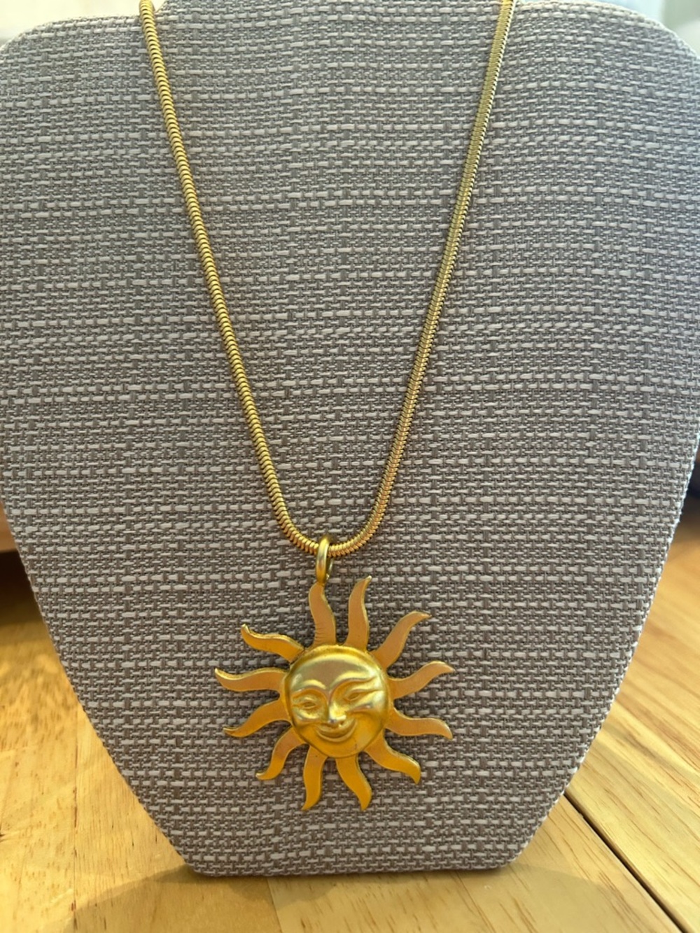 Gold Sun Face Pendant Necklace